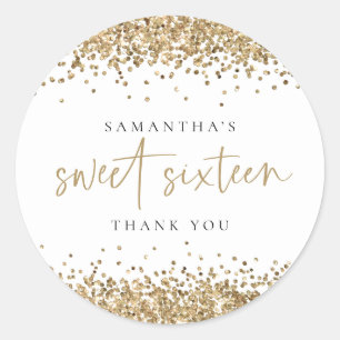 Sticker Rond Parties scintillant or tendance Sweet sixteen Merc