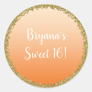 Sticker Rond Parties scintillant or trempé orange Glam Sparkle