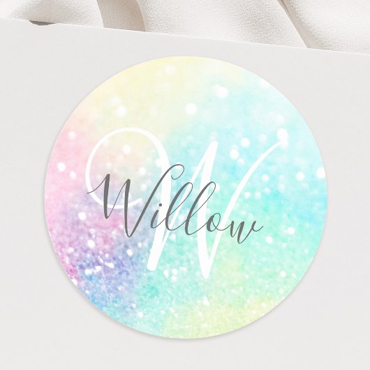 Sticker Rond Parties scintillant Pastel Bokeh Girly Colorée Mot