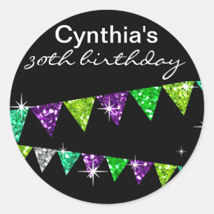 Sticker Rond Parties scintillant Pennant Drapeaux 30e anniversa