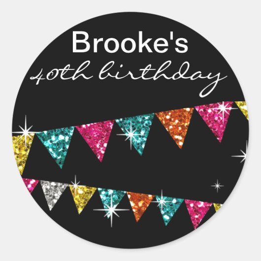 Sticker Rond Parties scintillant Pennant Drapeaux 40e anniversa (Devant)