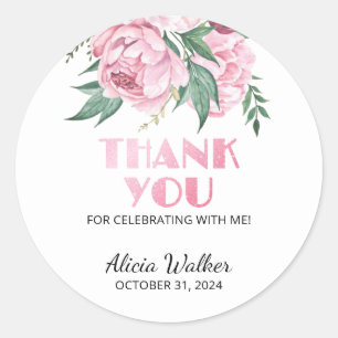 Sticker Rond Parties scintillant Peony rose Végétal Floral Anni