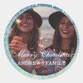 Sticker Rond Parties scintillant photo moderne Joyeux Noël Clas (Devant)