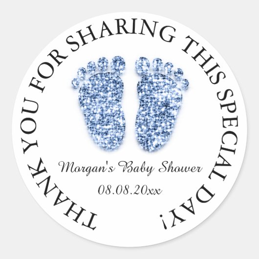 Sticker Rond Parties scintillant Pieds Baby shower Favoriser Me (Devant)
