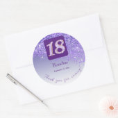 Sticker Rond Parties scintillant pourpre tombante, 18e annivers (Enveloppe)