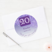 Sticker Rond Parties scintillant pourpre tombante, 20e annivers (Enveloppe)
