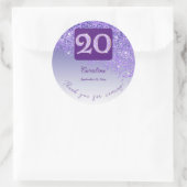 Sticker Rond Parties scintillant pourpre tombante, 20e annivers (Sac)