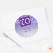 Sticker Rond Parties scintillant pourpre tombante, 70e annivers (Enveloppe)