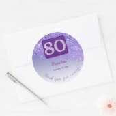 Sticker Rond Parties scintillant pourpre tombante, 80e annivers (Enveloppe)