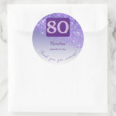 Sticker Rond Parties scintillant pourpre tombante, 80e annivers (Sac)