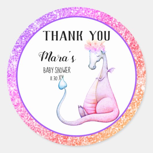 Sticker Rond *~* Parties scintillant Purple Dragon Baby Girl Me (Devant)