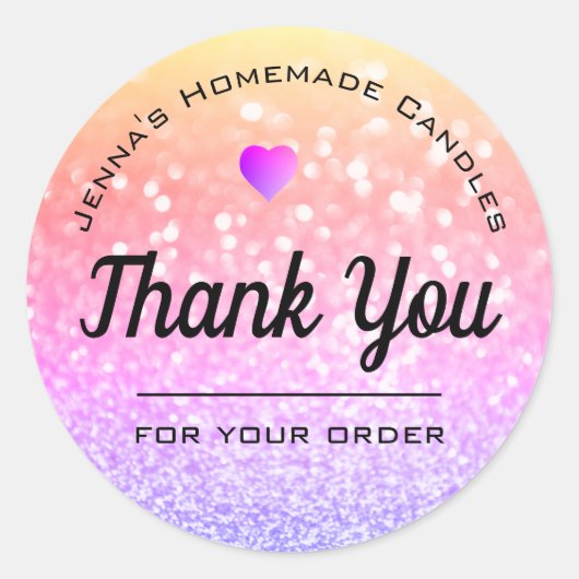 Sticker Rond Parties scintillant Rainbow de luxe Elégant Merci  (Devant)