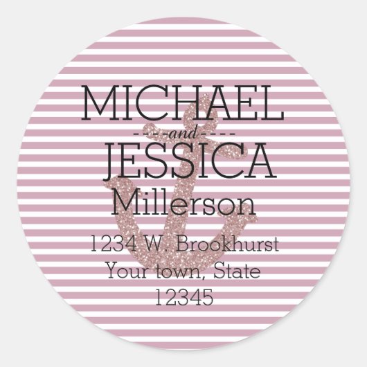 Sticker Rond Parties scintillant rose Ancre rayures Adresse per (Devant)