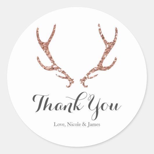 Sticker Rond Parties scintillant rose Antlers de Cerfs Rustique (Devant)