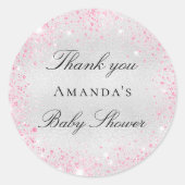 Sticker Rond parties scintillant rose baby shower merci (Devant)