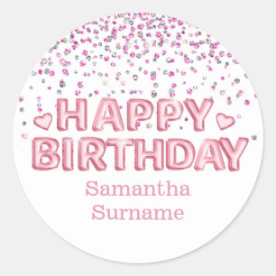 Sticker Rond Parties scintillant rose blanc 3d heureux voeux d'