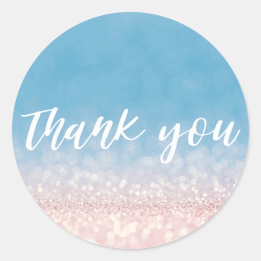 Sticker Rond Parties scintillant rose bleu Merci tendance (Devant)