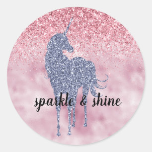 Sticker Rond Parties scintillant rose brillant violet Unicorne