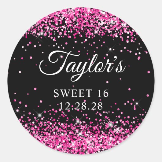 Sticker Rond Parties scintillant rose chaud Black Sweet 16 (Devant)