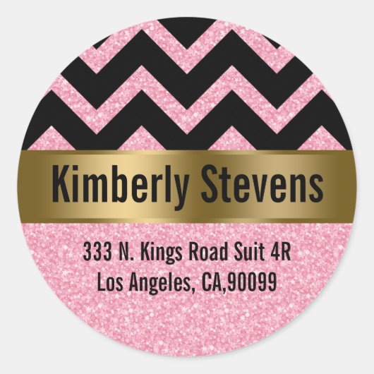 Sticker Rond Parties scintillant rose clair noir Chevron or Acc (Devant)