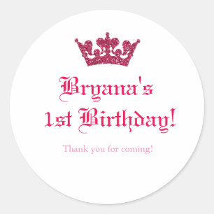 Sticker Rond Parties scintillant rose  Couronne Royal Princess 