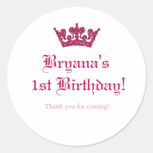 Sticker Rond Parties scintillant rose  Couronne Royal Princess  (Devant)