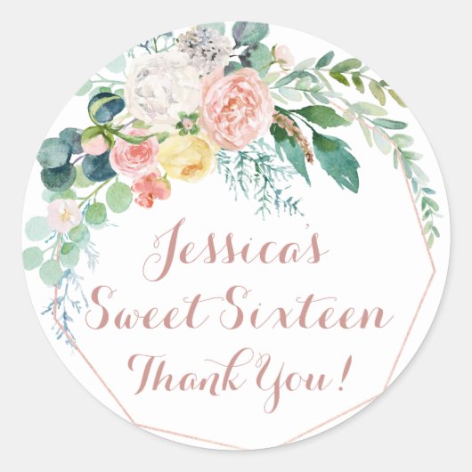 Sticker Rond Parties scintillant Rose d'aquarelle or rose Sweet (Devant)