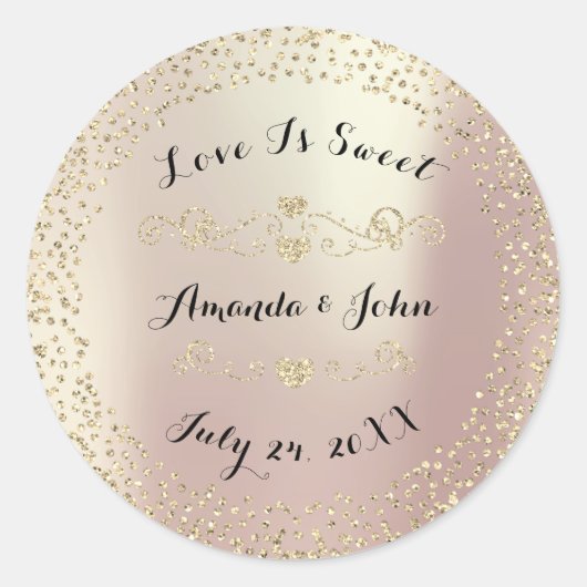 Sticker Rond Parties scintillant Rose d'or Enregistrer la date  (Devant)