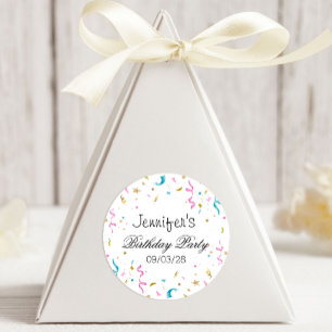 Sticker Rond Parties scintillant rose et aqua Confetti