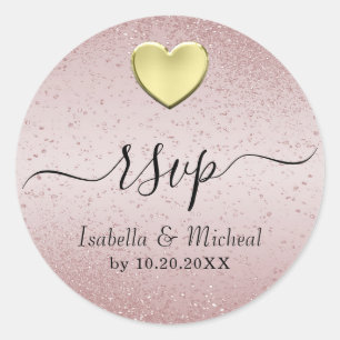 Sticker Rond Parties scintillant rose et coeur d'or - RSVP