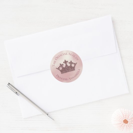 Sticker Rond Parties scintillant rose et huile Princesse Couron (Enveloppe)