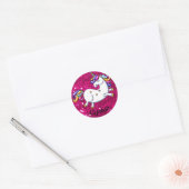 Sticker Rond Parties scintillant rose et licorne (Enveloppe)