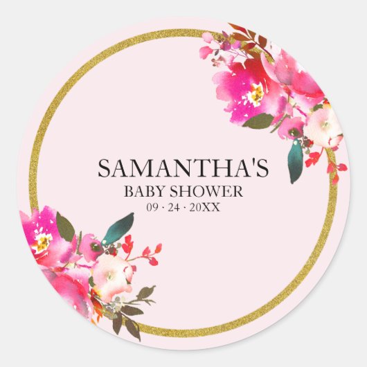 Sticker Rond Parties scintillant rose et or Elégante aquarelle (Devant)