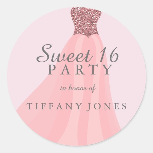 Sticker Rond Parties scintillant rose étincelante Gown Sweet 16 (Devant)