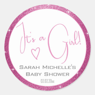 Sticker Rond Parties scintillant rose Fille Étoiles Baby shower