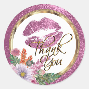 Sticker Rond Parties scintillant rose florale Lèvres d'épreuve