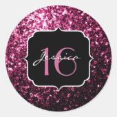 Sticker Rond Parties scintillant rose foncé brillant étincelant (Devant)
