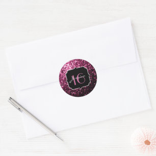 Sticker Rond Parties scintillant rose foncé brillant étincelant