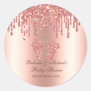 Sticker Rond Parties scintillant Rose Gold Baby Pieds Baby sho