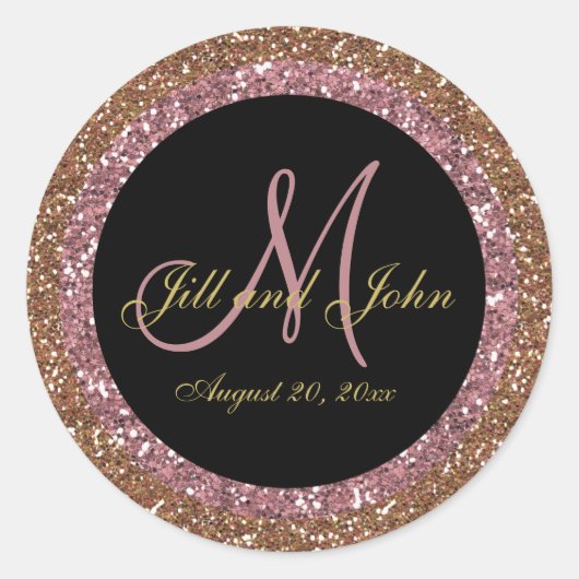 Sticker Rond Parties scintillant Rose Gold Champagne Mariage Mo (Devant)