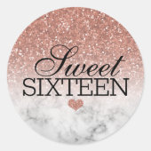 Sticker Rond Parties scintillant rose Gold Faux/Marble Sweet 16 (Devant)