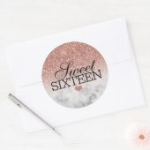 Sticker Rond Parties scintillant rose Gold Faux/Marble Sweet 16 (Enveloppe)