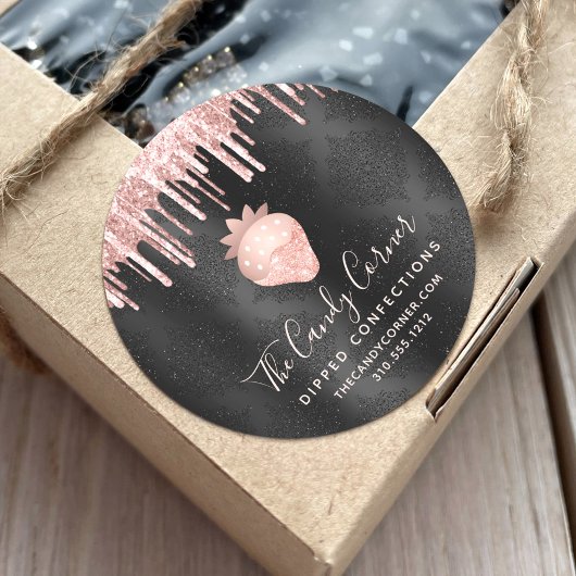Sticker Rond Parties scintillant rose Gold Fraise Confection No