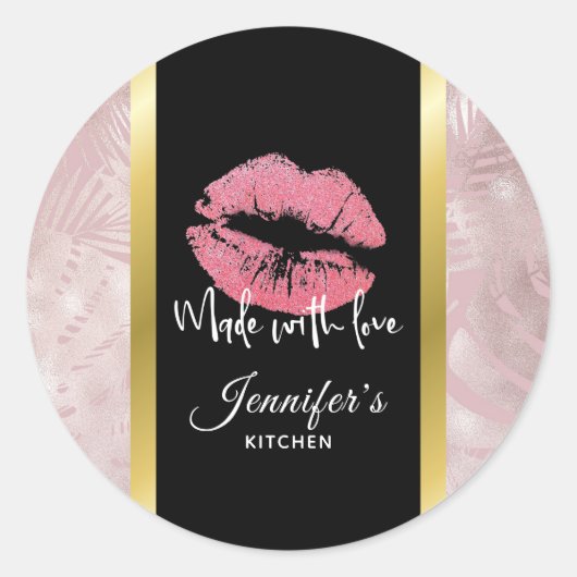 Sticker Rond Parties scintillant rose lèvres et Rose Gold Feuil (Devant)