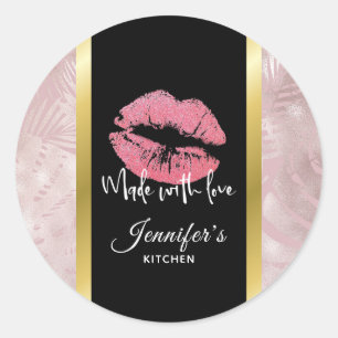 Sticker Rond Parties scintillant rose lèvres et Rose Gold Feuil