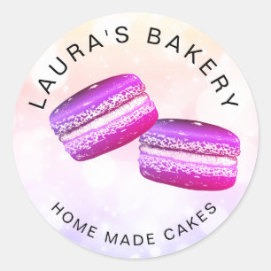 Sticker Rond Parties scintillant rose Macarons Gâteaux & Sucres