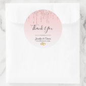 Sticker Rond Parties scintillant rose Mariage moderne Merci   (Sac)