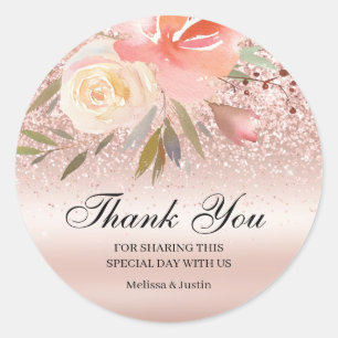 Sticker Rond Parties scintillant rose Merci Mariage