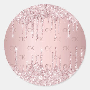 Sticker Rond Parties scintillant rose monogramme gouttes rose p
