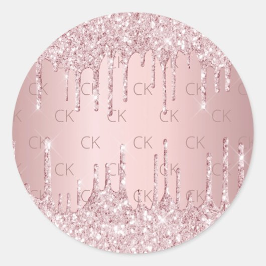 Sticker Rond Parties scintillant rose monogramme gouttes rose p (Devant)